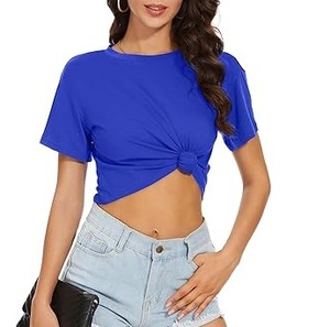 Top corto de mujer de Color azul liso, camisa recortada en blanco, camisetas de gran tamaño de calidad superior, camisetas sostenibles para niñas de gran venta - Product Image 3