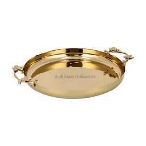 Elegant Table Top Metal Serving <b>Tray</b> in Round Shape Gold Plated Food and <b>Drinks</b> Serving <b>Tray</b> With Designer Handle - Product Image 3