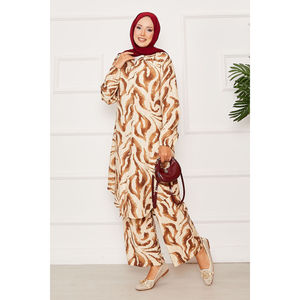 Coffee Brown Crepe Fabric 2-Piece Shorts Set XL Size <b>Button</b>-Down Front and Elasticated Cuffs for Daily Wear - Product Image 3