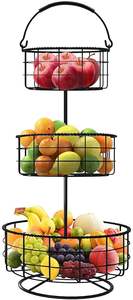 Cesta de Frutas de Metal de 2 Niveles con Asa de Madera - Organizador de Cocina Desmontable para Frutas y Verduras - Product Image 3