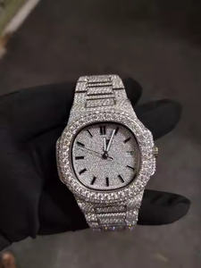 Moissanite Diamond <b>Mens</b> Watch Premium Quartz Movement Luxury Mechanical Look Alloy Case 5mm Thickness Fashion Wristwatch - Product Image 2