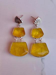 Pendiente hecho a mano de zafiro amarillo de Plata de Ley 925 hermoso pendiente de mujer. - Product Image 5