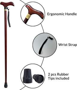 Canne de marche en bois faite à la main pour hommes femmes bâtons de marche en bois élégant avec dragonne et embouts en caoutchouc robuste - Product Image 3