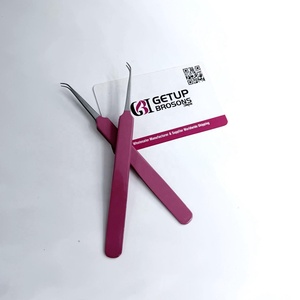 Pinzas Profesionales para Extensión de Pestañas, Curvadas y Delgadas, con Doble Brazo y Recubrimiento en Polvo Rosa, Punta Plateada, con Logotipo Personalizado, Instrumento de Belleza - Product Image 2