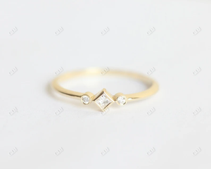 Tiny Princess Cut Bezel <b>Set</b> Moissanite Classic GRA Certified <b>Gold</b> Plated Three Stone Engagement Wedding <b>Ring</b> - Product Image 3