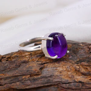 Anillo de Plata de Ley de Alta Calidad, Estilo Bohemio para Mujer, con Amatista Natural Púrpura Ovalada de 10x14 mm, Hecho a Mano, Pulido Fino - Product Image 5