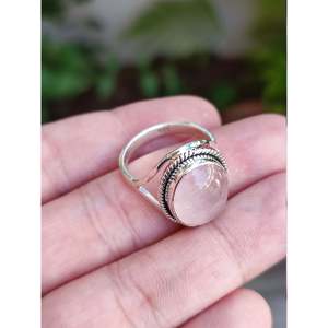 Handmade 925 Sterling Silver Cocktail <b>Ring</b> for Women Rose <b>Quartz</b> Oval Gemstone Set Inlay Pink Silver <b>Ring</b> Gift - Product Image 5