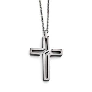 Vente en gros de bijoux personnalisés de luxe en acier inoxydable pour hommes, accessoires, collier à pendentif en fibre de carbone avec étoile en or rose et croix noire - Product Image 3