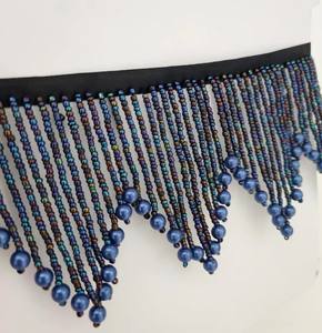 Handmade Iris Navy Blue Pearl Beaded <b>Fringe</b>, <b>Lampshade</b> Trim (90cm Long) - Product Image 3