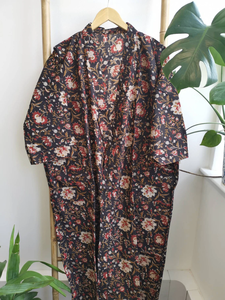100% pur coton imprimé à la main Floral Kimono femmes décontracté Robe de maternité/plage couverture pour la saison de printemps doux confortable vêtements de nuit - Product Image 3