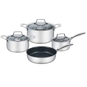 European hot selling 7 pcs tri ply kitchenware stainless steel pot and pan cookware set