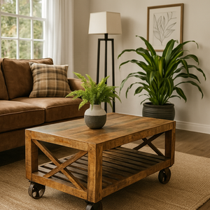 India Made Solid Wood Rustic Coffee <b>Table</b> with Wheels Cart Modern Luxury Antique Design for Home Living Room Furniture - Product Image 1