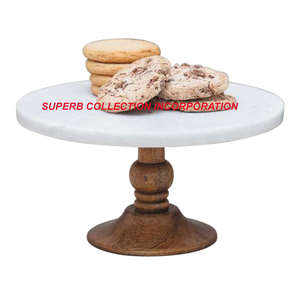 Support à gâteau rond en marbre blanc Base en bois faite à la main sur la vente chaude et de haute qualité - Product Image 1