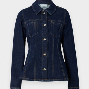 Chaqueta vaquera de mezclilla azul oscuro para mujer, cierre de botones y bolsillos diseñados para mujeres en el pecho para todas las estaciones, comodidad - Product Image 6