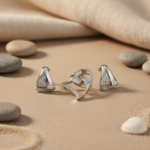 Ensemble de boucles d'oreilles et bague en argent 925 avec zircon en forme de cœur pour femme, bijoux de luxe pour mariage, tendance, micro-sertissage taille baguette - Product Image 1