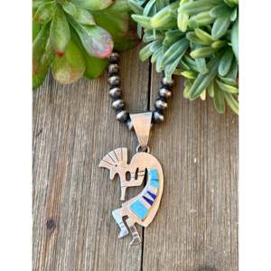 Colgante Kokopelli de Jon Peters con Incrustaciones de Turquesa Multicolor y Plata de Ley - Product Image 1