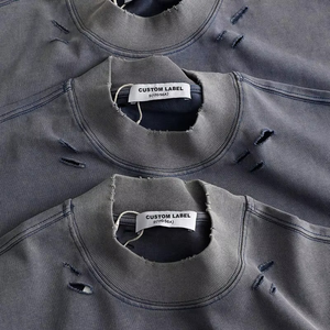 Camisetas de Alta Calidad para Hombre, Talla Grande, Lavado Ácido, Coloridas, 100% Algodón, Gruesas, Desgastadas, Decoloradas por el Sol, Colores y Logotipo Personalizables - Product Image 3