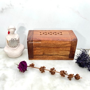 Handcrafted Mango Wood Sandalwood <b>Cone</b> <b>Incense</b> <b>Burner</b> with Carved Lid for Indian Aromatherapy and Home Fragrance - Product Image 3