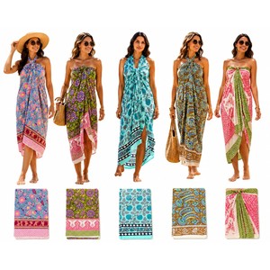 Hand Block Print Cotton Sarong for Women Lightweight Beach <b>Wrap</b> Pareo and <b>Swimsuit</b> Cover up for Tropical Vacation Resort Wear - Product Image 4