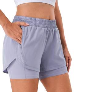 Pantalones cortos deportivos de compresión de poliéster 100% de verano para mujer, logotipo personalizado, Fitness, correr, entrenamiento, cintura con cordón - Product Image 4