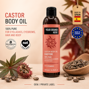 Aceite de Ricino de Marca Privada 200ml OEM |   Aceite 100% Puro para el Crecimiento del Cabello |   Suero para Pestañas y Cejas |   Vegano Natural |   Hecho en España, UE - Product Image 1