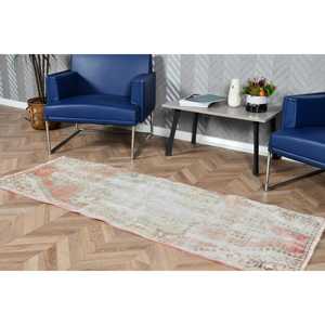 พรมวินเทจลายดอกไม้สีขาวสไตล์ตุรกี ขนาด 2.3x6.3 ฟุต (71x191 ซม.) - Product Image 5