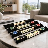 Ensemble de 4 supports et pousseurs de Mahjong en bois de luxe avec design magnétique, organisateur de tuiles pliable et durable pour jeux de table à domicile