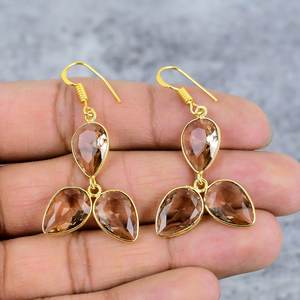 มอร์แกไนต์สามพลอยอัญมณีลูกแพร์925เงินสเตอร์ลิงต่างหูห้อยทองสำหรับผู้หญิงต่างหูทำด้วยมือของขวัญสำหรับเธอ - Product Image 2