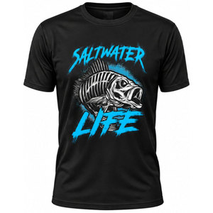 T-shirt de pêche Saltwater Life pour homme, noir, manches courtes, col rond, imprimé, séchage rapide, pour l'aventure en plein air, coupe classique pour adulte - Product Image 2