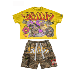 Conjunto de pantalones cortos de moda para hombre, traje de 2 piezas, camiseta de gran tamaño con pantalones cortos, ropa de moda Hip Hop informal de verano - Product Image 6