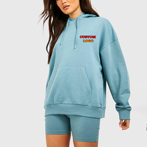 Ensemble de survêtement en molleton de coton personnalisé pour femmes, short de survêtement rose, sweat-shirt unisexe et short de jogging, ensemble deux pièces pour femmes - Product Image 1