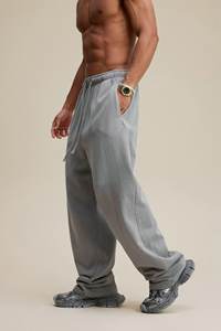 Pantalones de chándal holgados clásicos personalizados Vintage Unisex Streetwear elástico Casual pierna recta media pierna ancha 100% algodón pantalones en blanco - Product Image 4