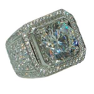12.00Ct oro blanco Iced Out VVS Moissanite corte redondo diamante anillo de bodas para hombres Hip hop 925 plata esterlina - Product Image 3