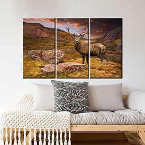 Lienzo Impreso: Arte Minimalista de Ciervos en la Montaña para Decoración del Hogar u Oficina, 3P: Enmarcado tipo Galería - Product Image 1