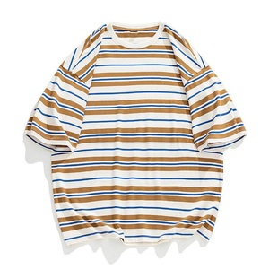 เสื้อยืดสำหรับผู้ชายลายทางแนวนอนเสื้อยืดคอตตอน100% สินค้าส่งออกไปยังสหรัฐอเมริกายุโรปสหราชอาณาจักร - Product Image 1