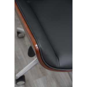 Chaise de bureau classique de style Chesterfield capitonnée, design ergonomique traditionnel, dossier en bois courbé, chaise de bureau de direction chromée, cuir PU - Product Image 2