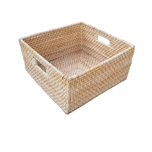 Paniers de rangement multi-usages écologiques en bambou tressé naturel, bacs organisateurs carrés pour étagères, organisateurs de jouets pour placards - Product Image 4