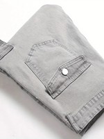 Jean en denim extensible pour homme, taille mi-haute, coupe slim, en mélange de coton, durable, respirant, tissu écologique, broderie unie, effet vieilli