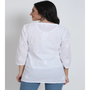 Kurti élégant en coton blanc léger de tous les jours brodé à la main Chikankari Design vêtements ethniques traditionnels pour les fêtes - Product Image 2