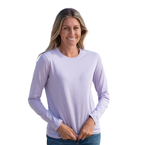 Camiseta de Manga Larga con Cuello Redondo para Mujer, Color Morado Deslavado, Algodón Orgánico de Lujo, Preencogido, Certificado GOTS, Ajuste Clásico, Suave y Premium - Product Image 5