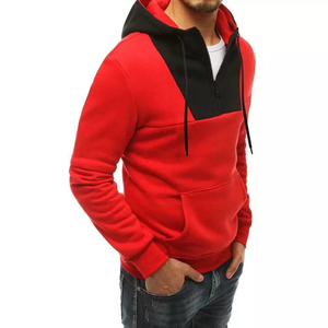Sudaderas CON CAPUCHA DE Color rojo con bolsillos de canguro y cremallera frontal para hombre 1/4 con capucha de contraste negro - Product Image 3