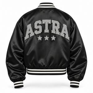 Custom Oversized Satin Varsity Bomber <b>Jacket</b> Men <b>Rhinestone</b> Embroidery Streetwear Autumn Winter Breathable Windproof Polyester - Product Image 2