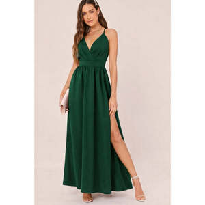 Abito Lungo da Donna <span class=keywords><strong>con</strong></span> Spalline e Dettaglio Spacco in <span class=keywords><strong>Crepe</strong></span> Naturale, 34871 - <span class=keywords><strong>Smeraldo</strong></span> - Product Image 2