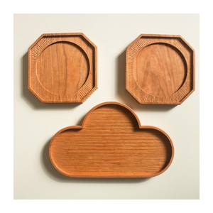 Plateau en bois robuste avec motif tissé en rotin-Plateau de service décoratif pour fruits, boissons et petit-déjeuner au lit - Product Image 1