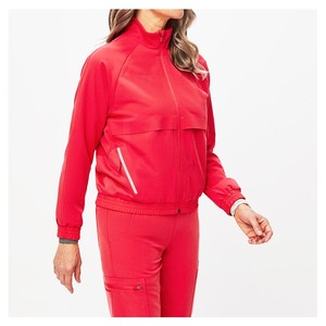 Chaqueta de manga elástica con estilo rojo de calidad superior para mujer, laboratorio médico suave con cremallera, uniforme de Hospital, chaqueta para mujer, uniformes de enfermería - Product Image 2