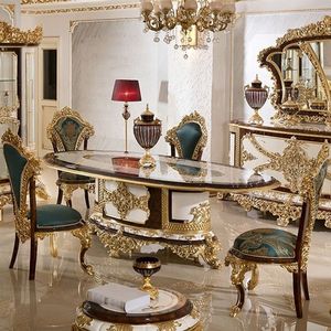 Regency the Langham Luxury <b>Solid</b> <b>Wood</b> Hand Carved Marble <b>Top</b> Oval Dining <b>Table</b> Classic Royal European Hotel Furniture - Product Image 4