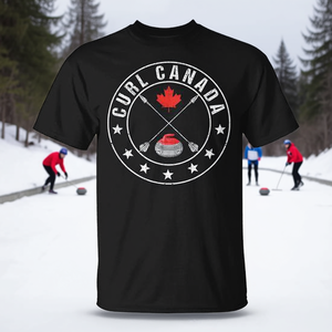 T-shirt Curl Canada nera unisex per adulti, taglia media, girocollo, manica corta, abbigliamento per tifosi sportivi - Product Image 3