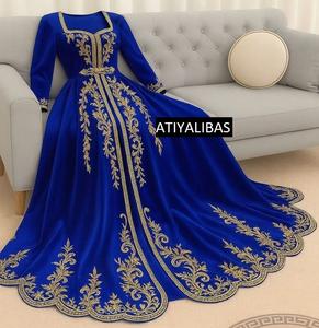 2025 @ Superbe et élégante broderie sur caftan bleu royal avec robe en voile ornée de perles de verre en cristal Pierres Perles travail - Product Image 1