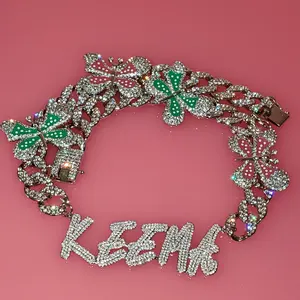 Pendentif lettre diamant avec chaîne Collier à breloques éblouissantes de luxe - Product Image 3