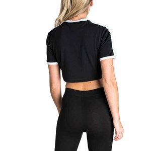Vêtements décontractés Crop Top Logo personnalisé Style de la sonnerie Femmes T-shirts Doux Coton Crop Ringer style Blanc Femmes Crop top t-shirts - Product Image 4